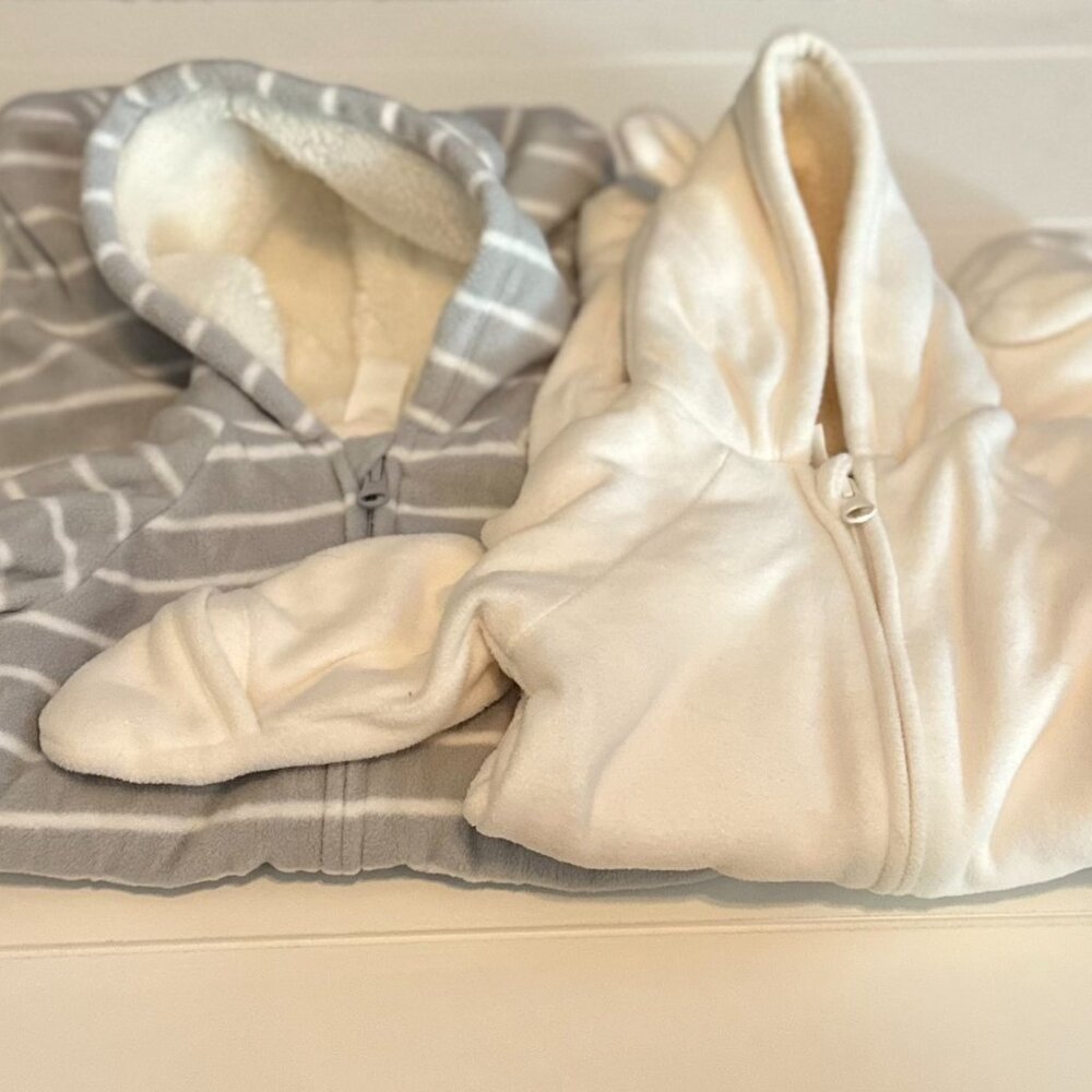TWO Old Navy Baby Microfiber Fleece Body Suits - 0-3M & 3-6M